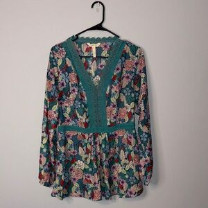 Matilda Jane Multicolor Floral V-Neck Blouse Large